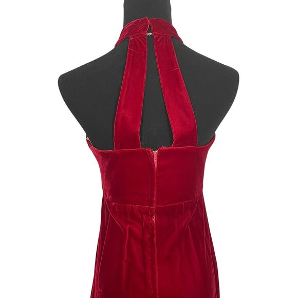 Vintage 70s Red Velvet Ball Gown Backless Bolero Jacket Set Mrs Claus Christmas - Picture 9 of 16